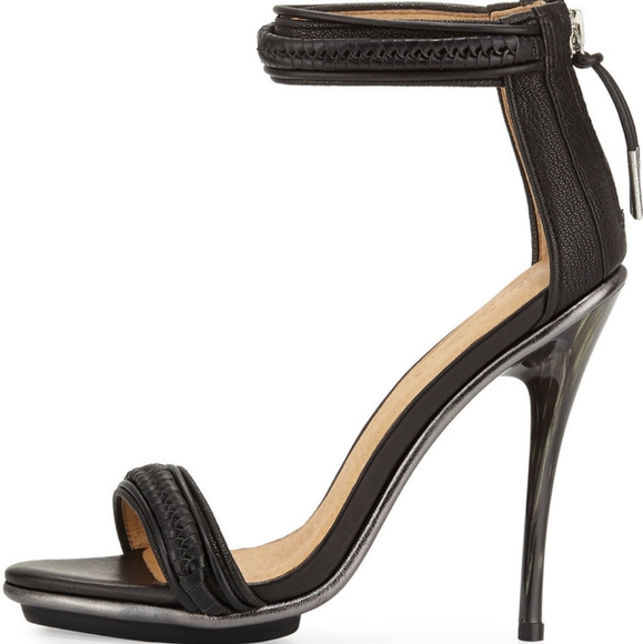 L.A.M.B. Shoes - L.A.M.B. braided leather open toe high heels sandal ankle strap black size 9.5